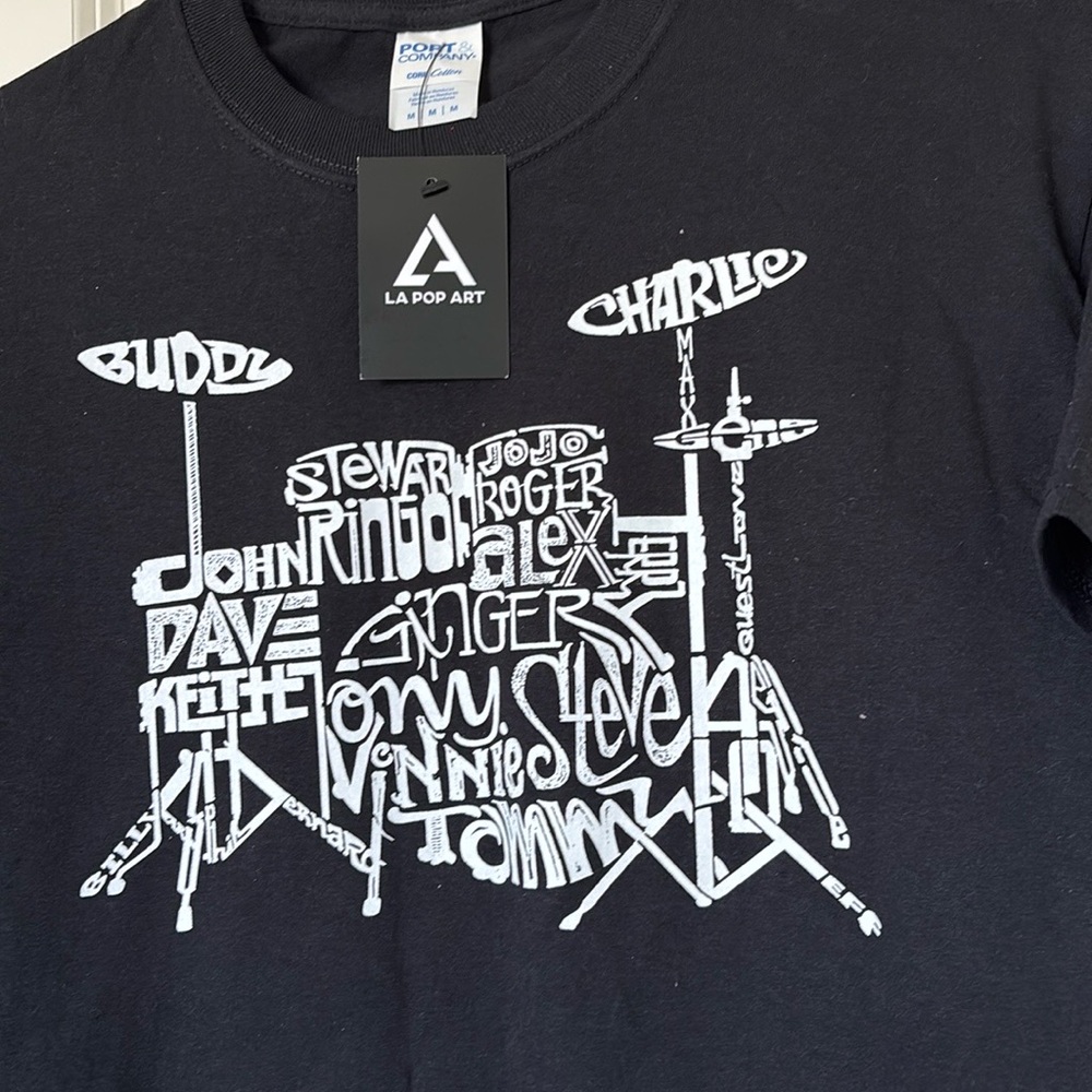 LA Pop Art Black Drum Kit Graphic T-Shirt Men’s med